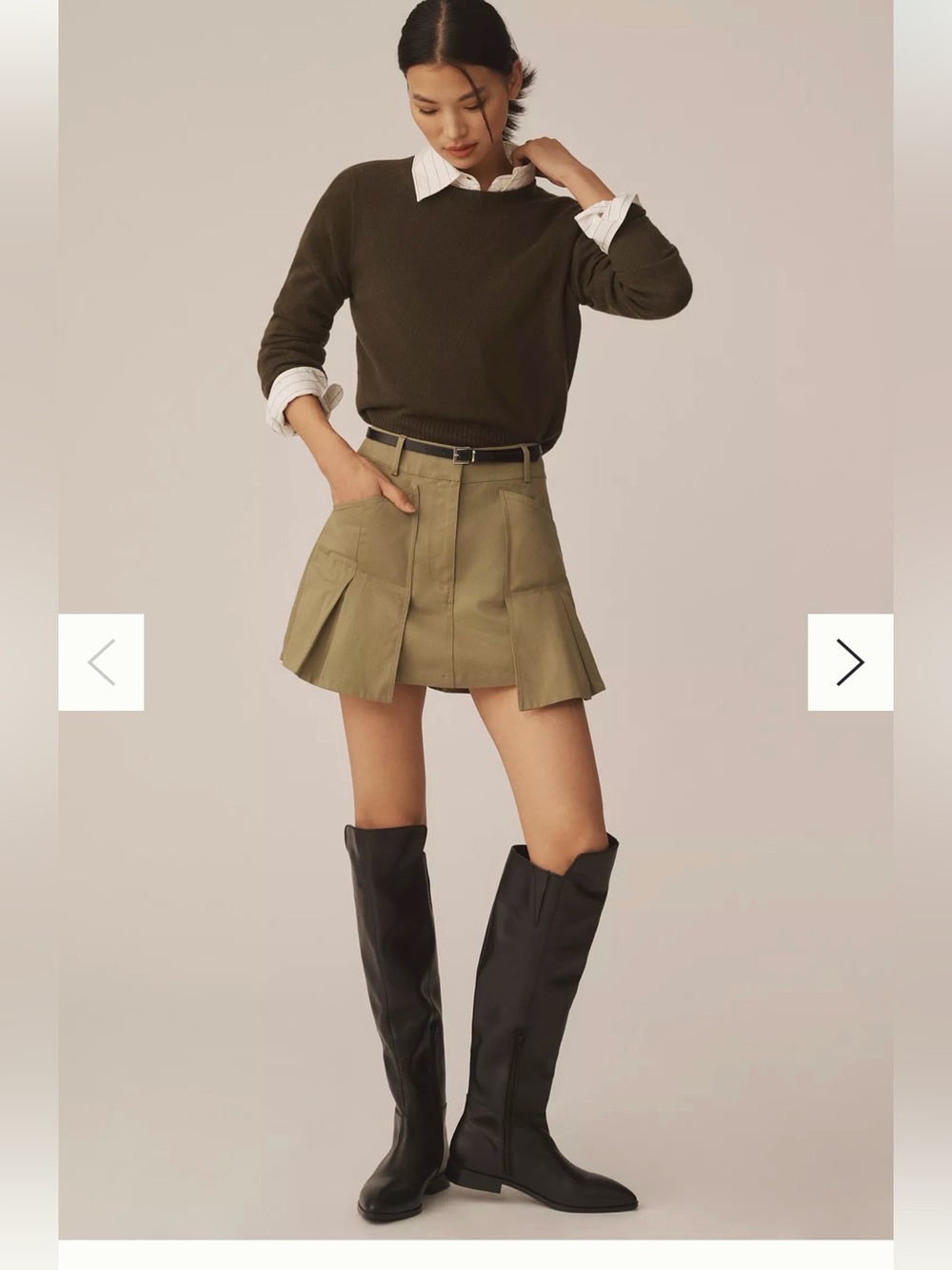 Anthropologie Olive Green Pleated Cargo Mini Skirt Utility Y2K Style M - Picture 6 of 11
